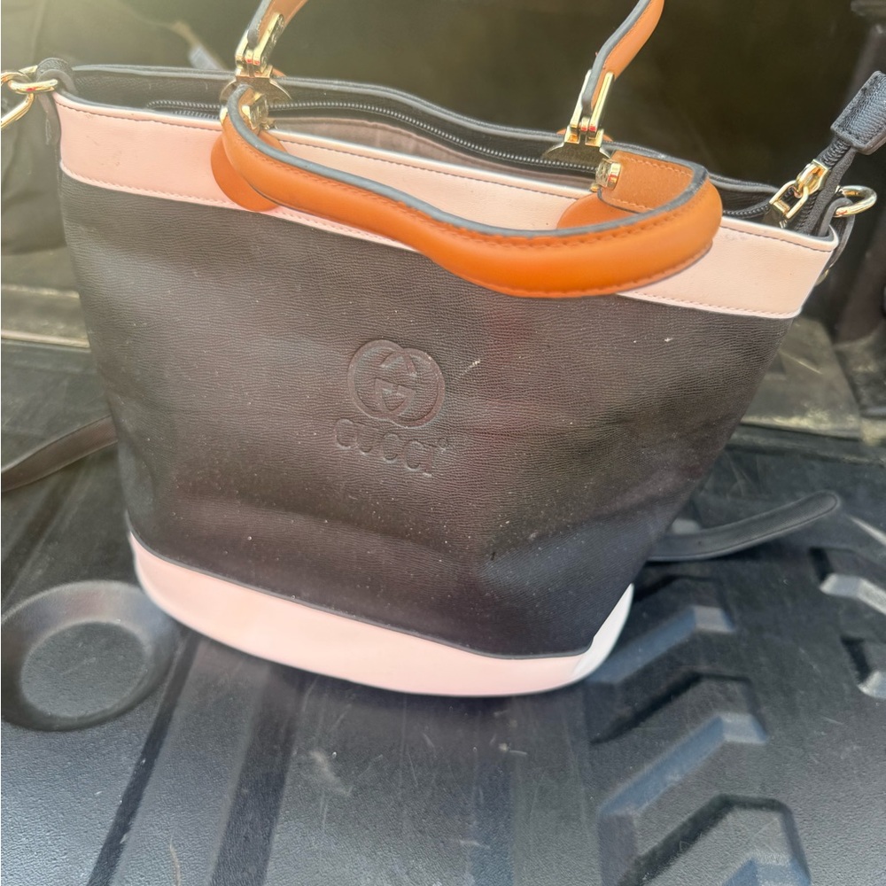Gucci Black Shoulder Bag with Tan Accents